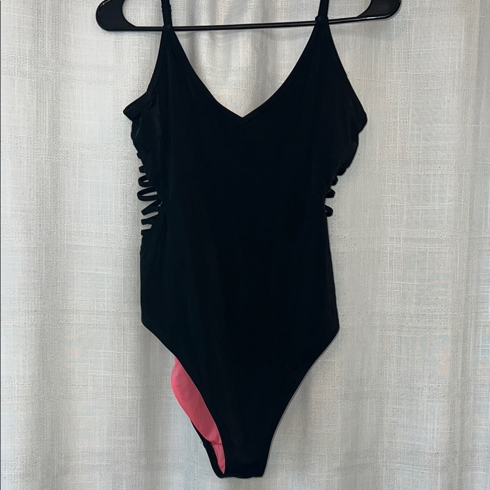 PINK Victoria's Secret Black One-Piece Swimsuit with Pink Lining